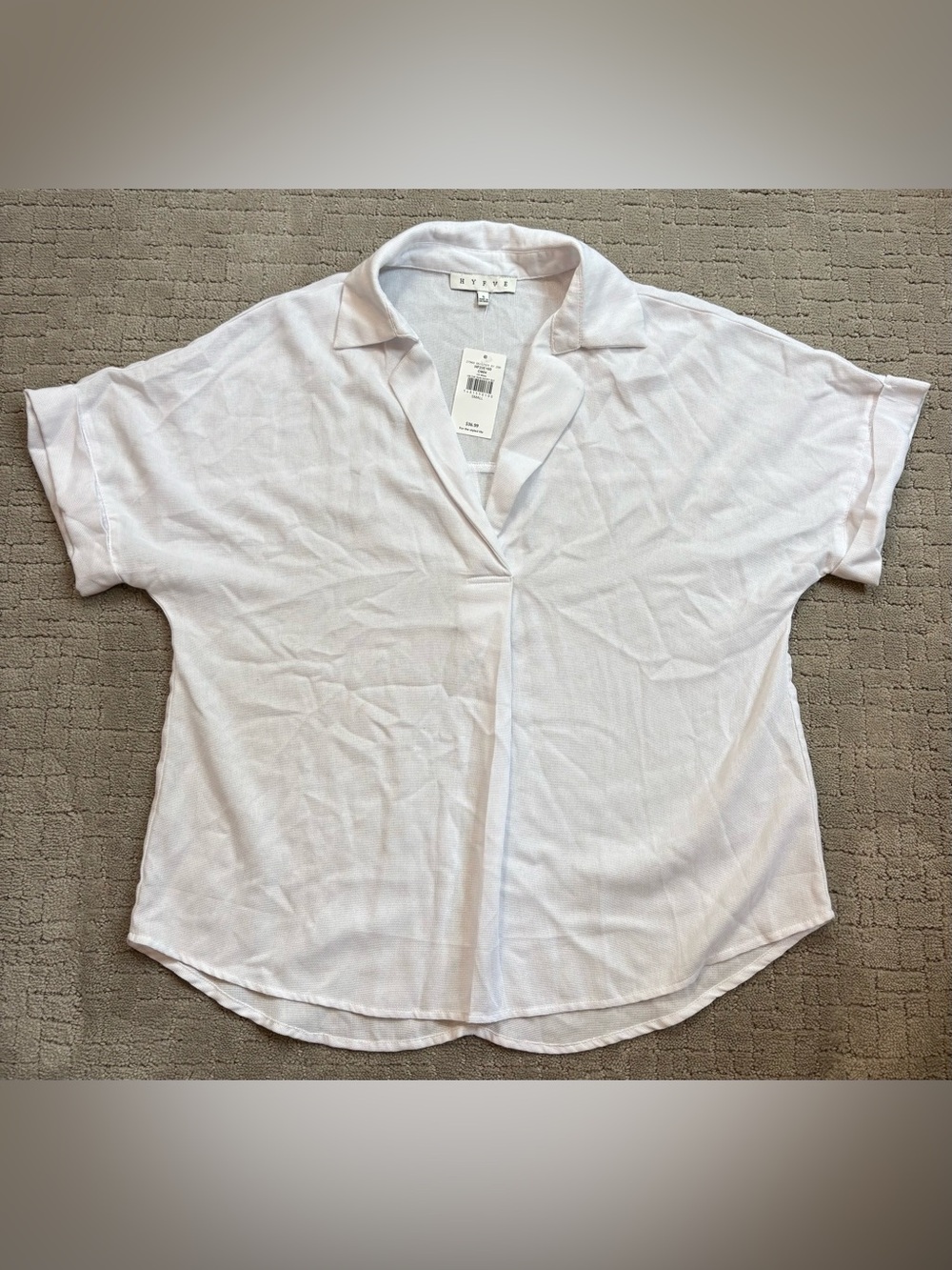 HYFVE On The Run Off White Short Sleeve Collared V-Neck Top